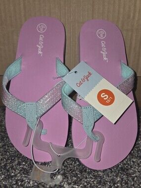 Cat & Jack Pink Flip Flop Sandals with Mint Glitter Straps